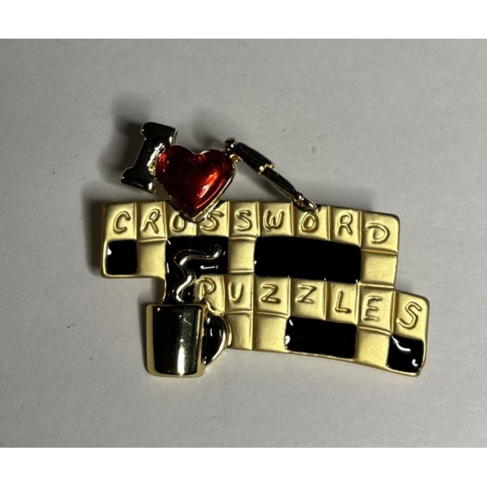 Danecraft I Love Crossword Puzzles Gold Tone Enamel Novelty Brooch Pin